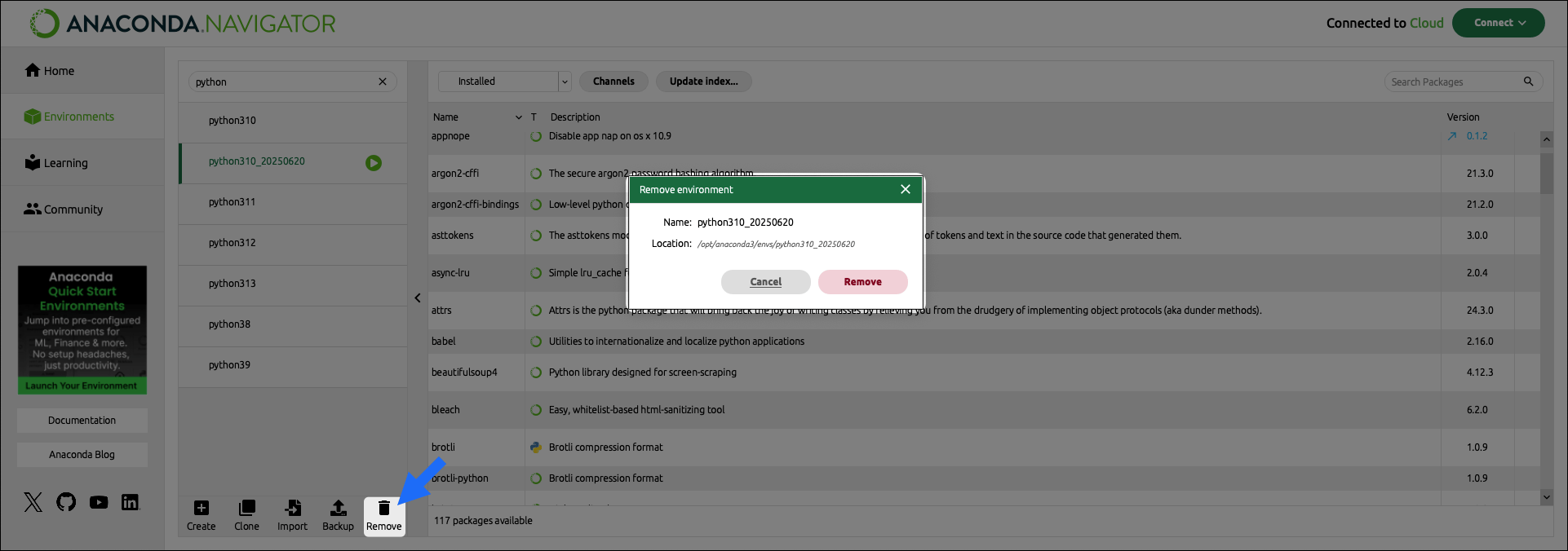removing an environment from your local machine