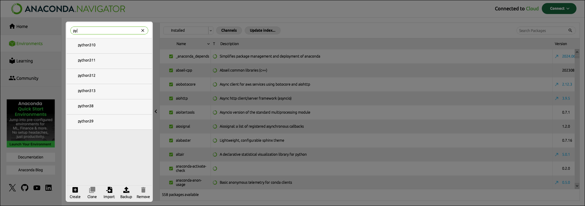 filtering environments using search