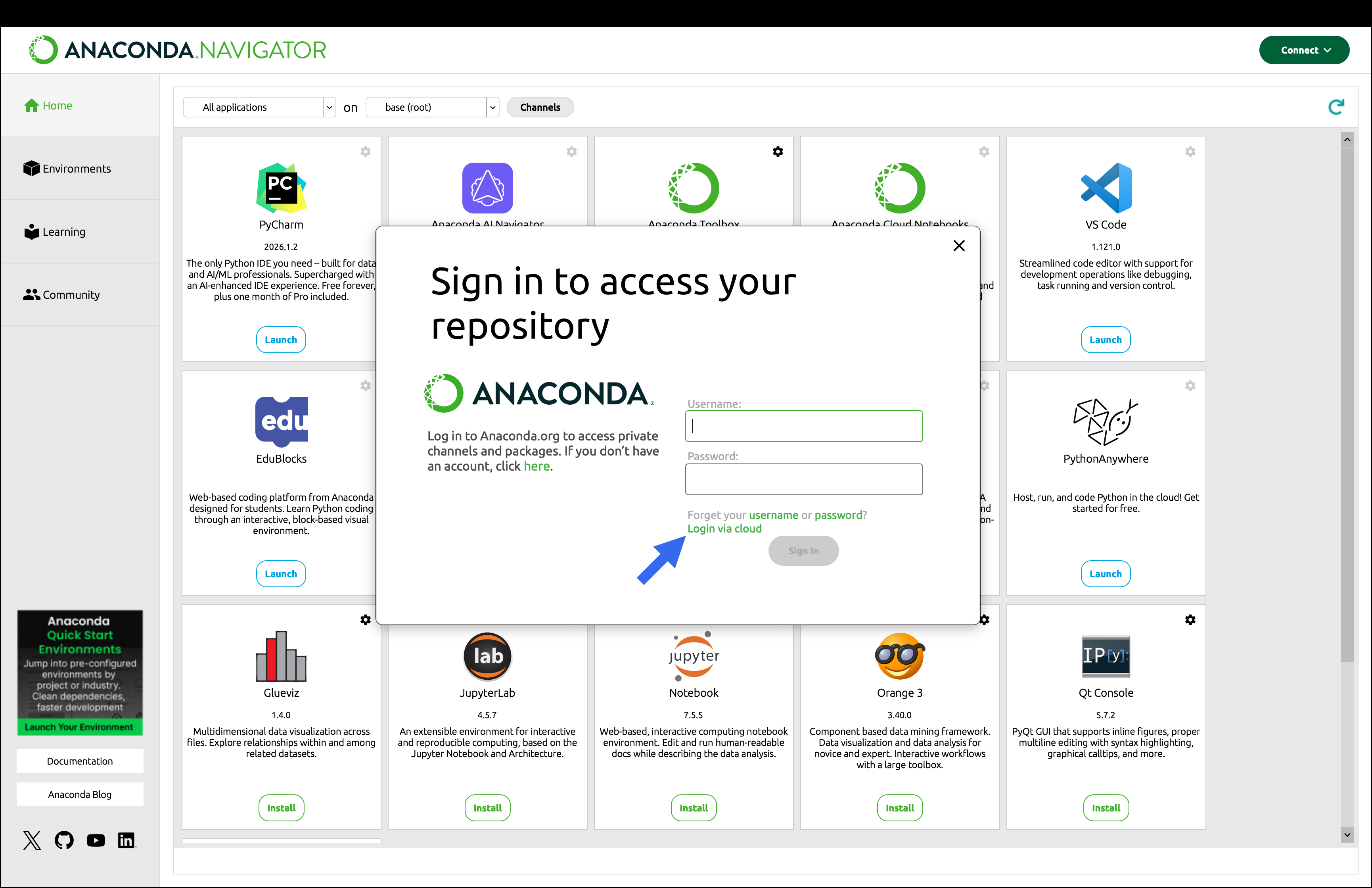 Login via cloud option
