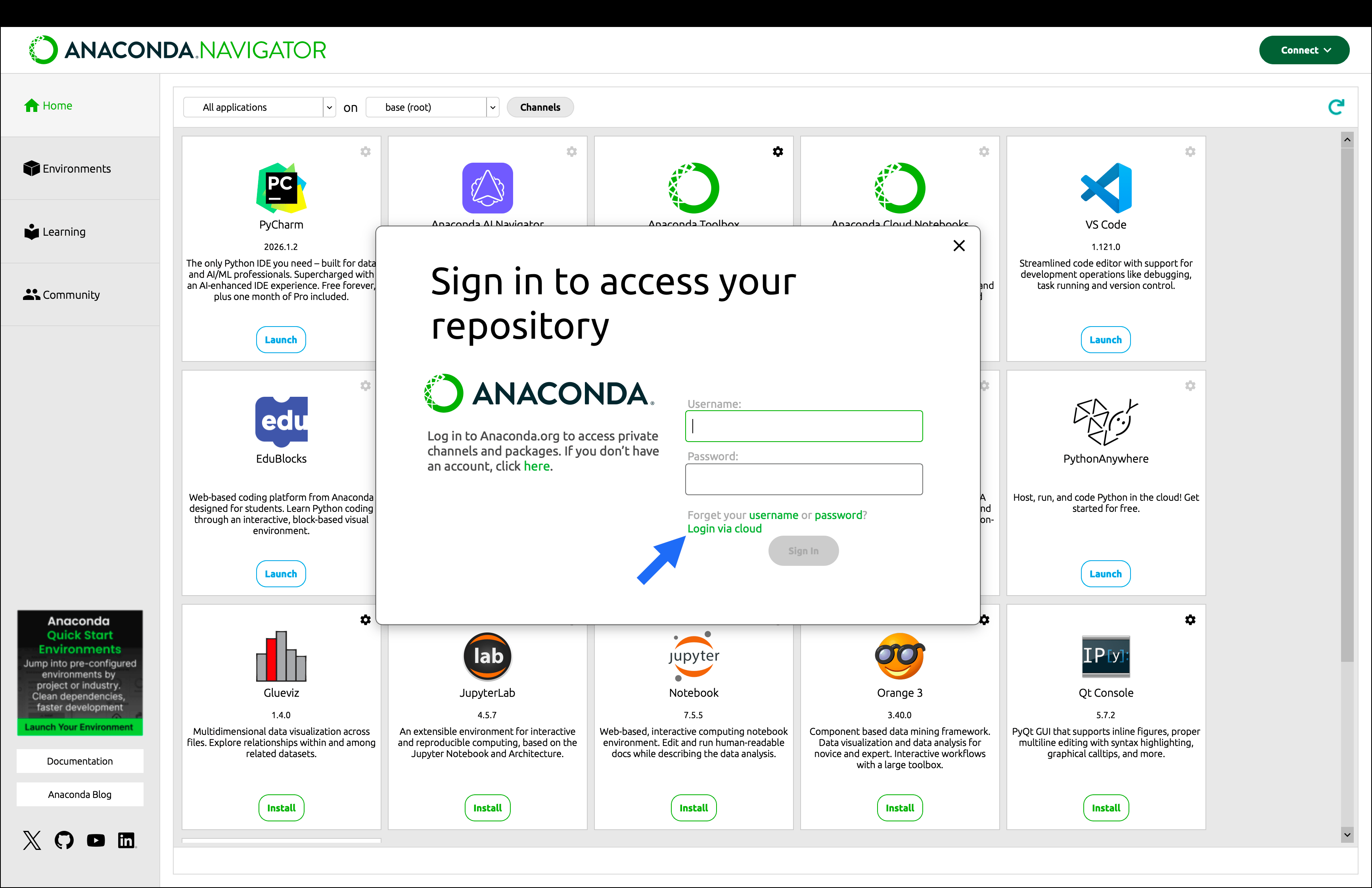 Login via cloud option