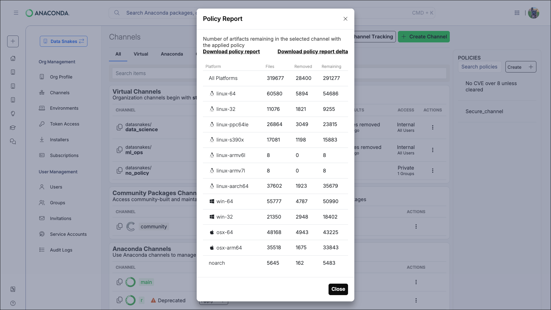 Policy report dialog