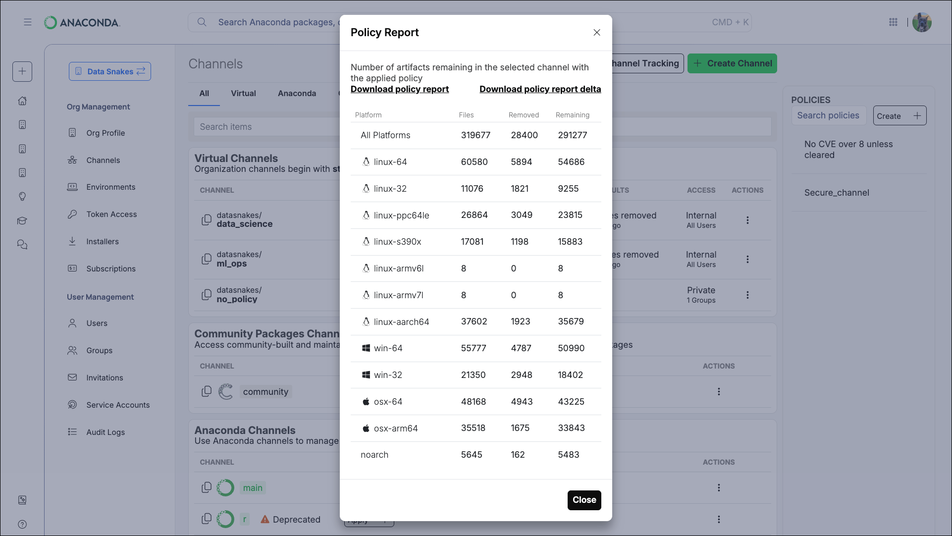 Policy report dialog