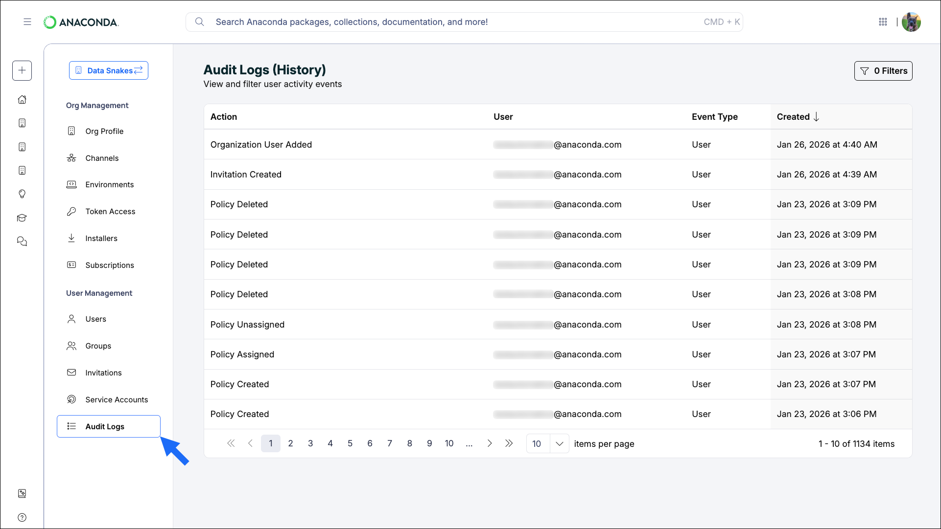 Audit log view