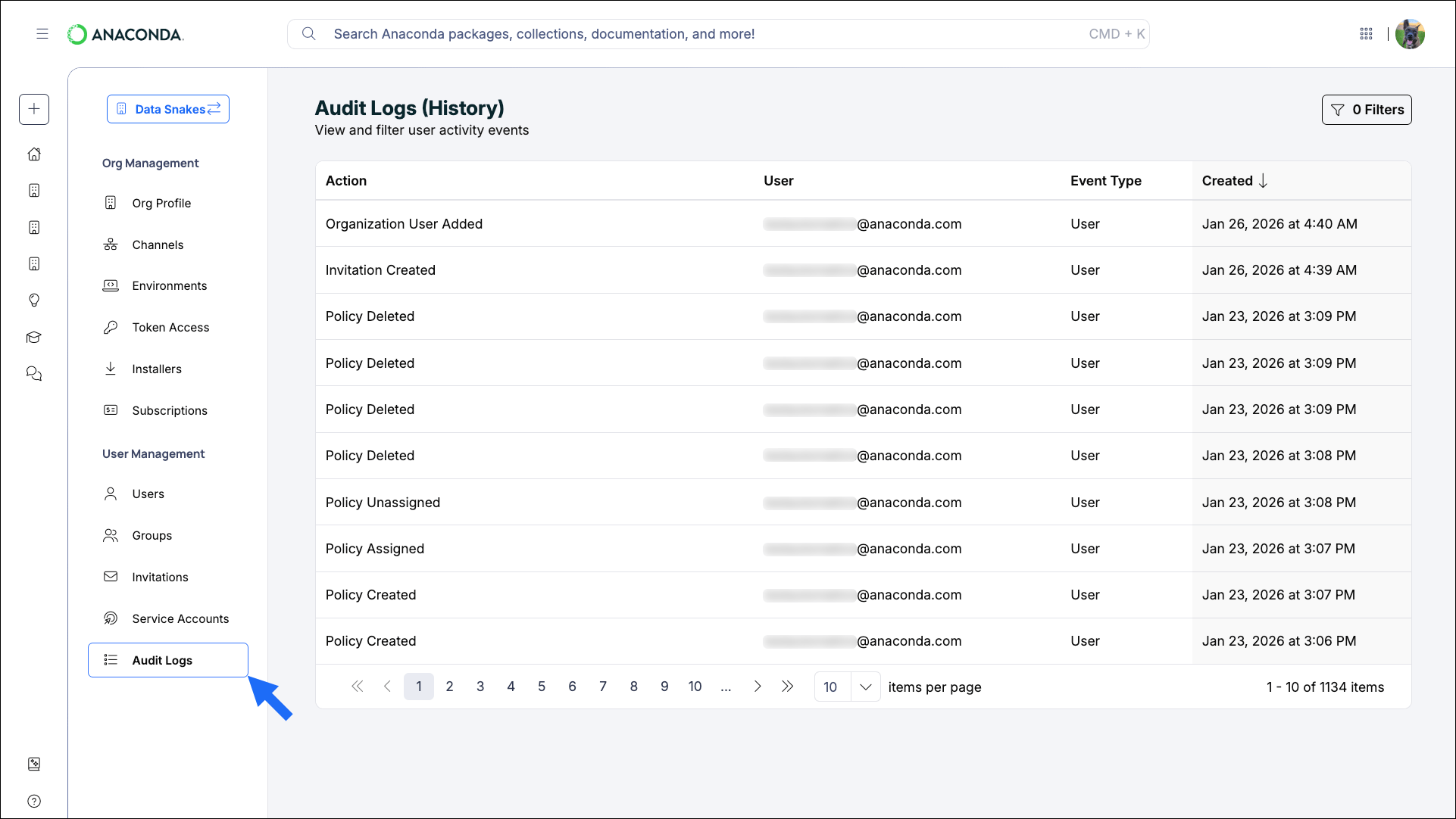 Audit log view