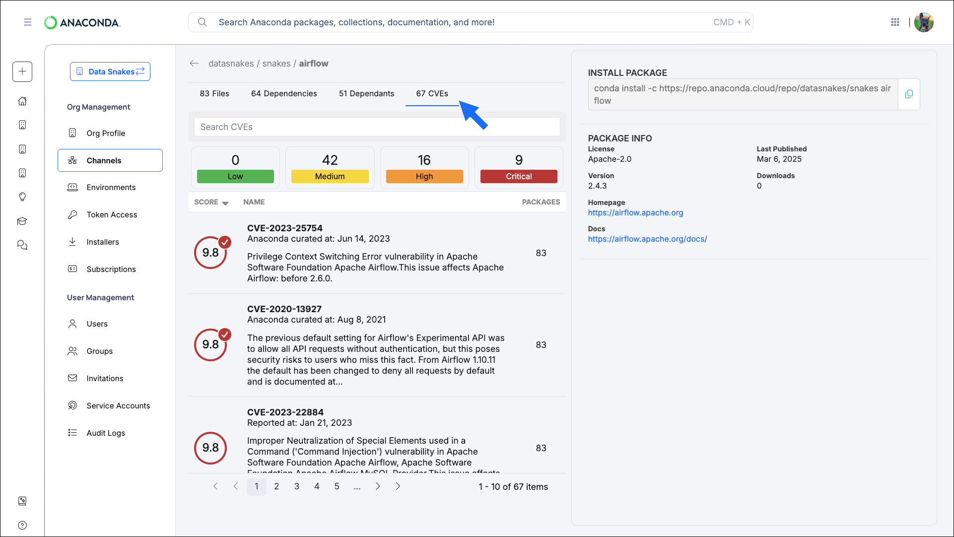 CVEs affecting a package