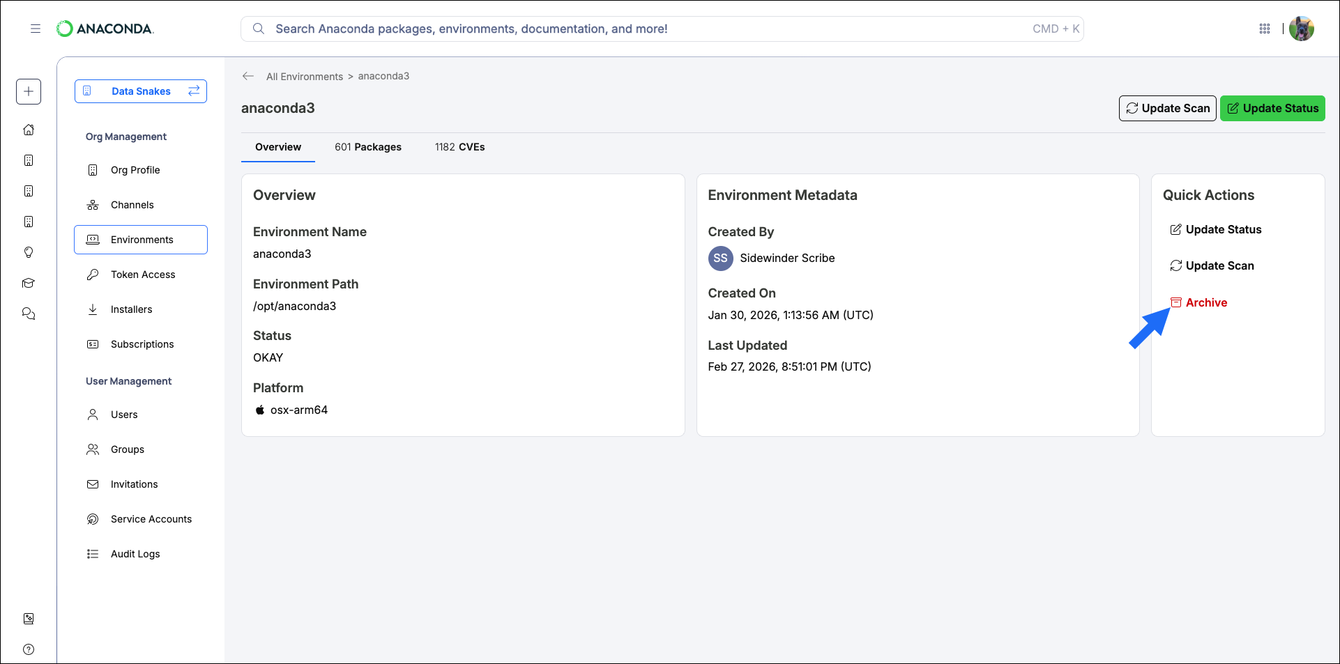 Archive environment button