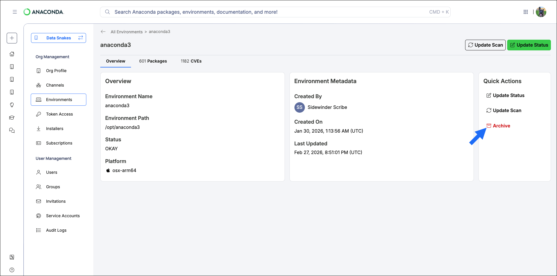 Archive environment button