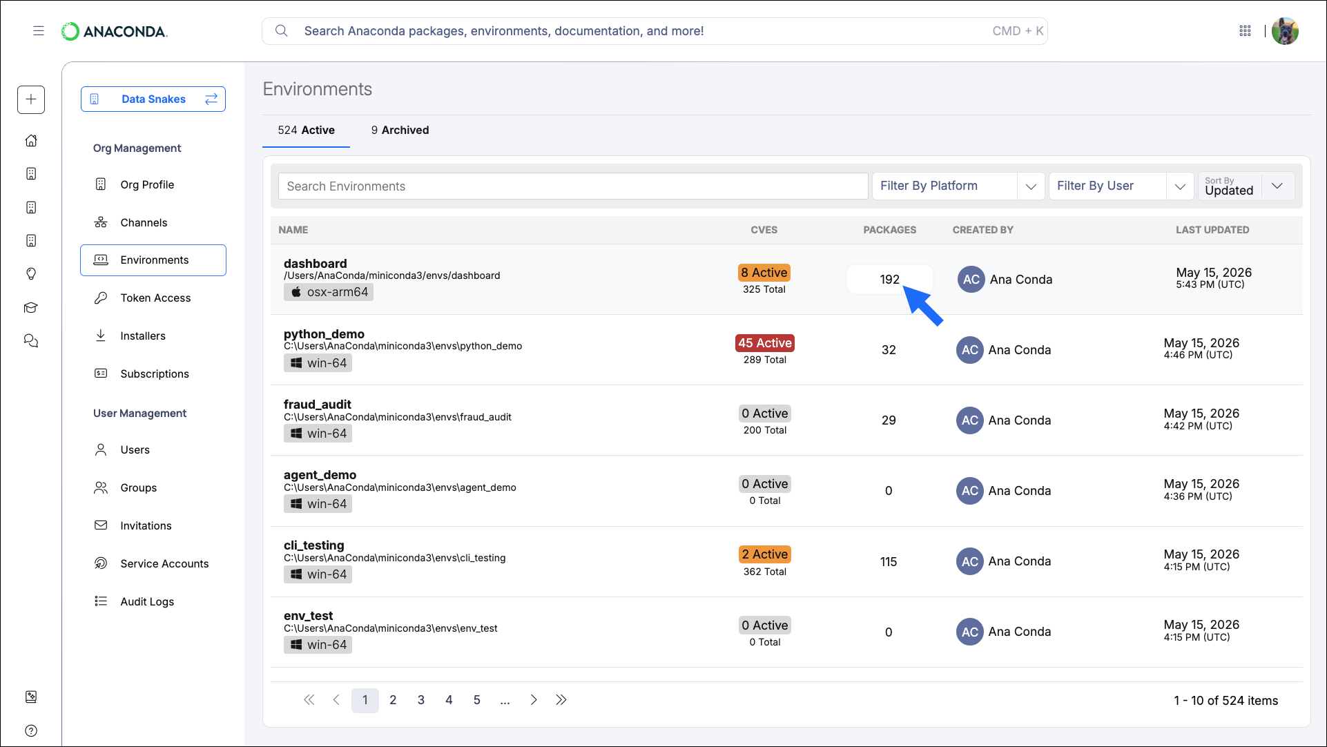 Viewing a logged environment's packages