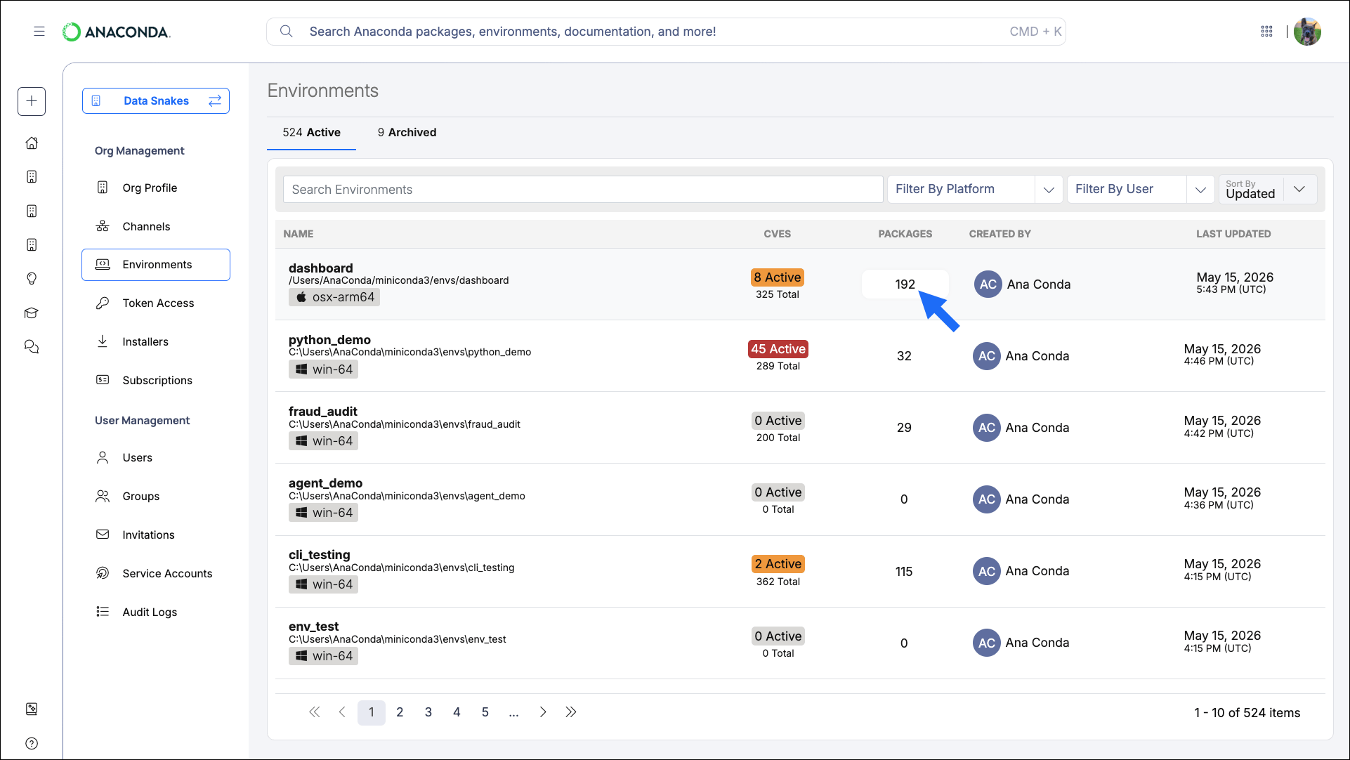 Viewing a logged environment's packages
