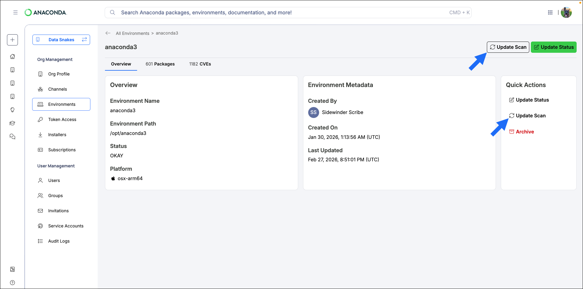 Update scan button