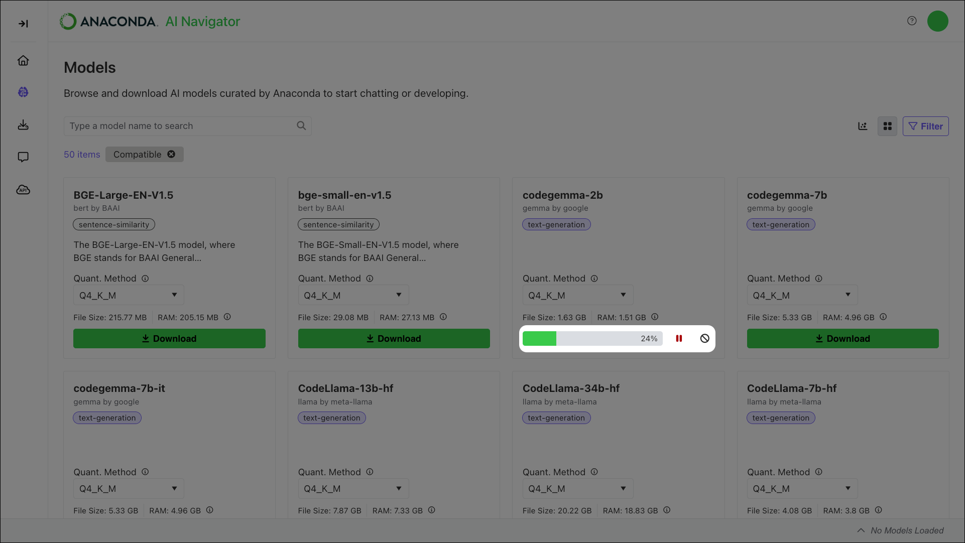 models tile view download controls