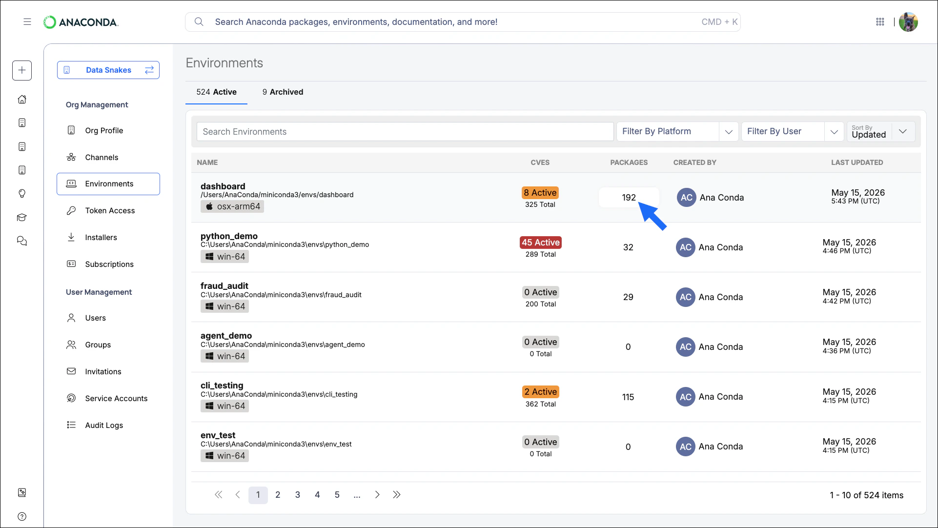 Viewing a logged environment's packages