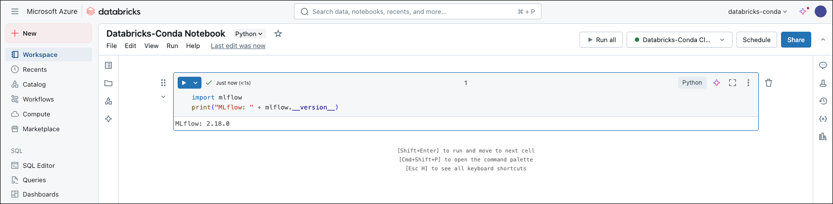 databricks notebook, verifying mlflow installation