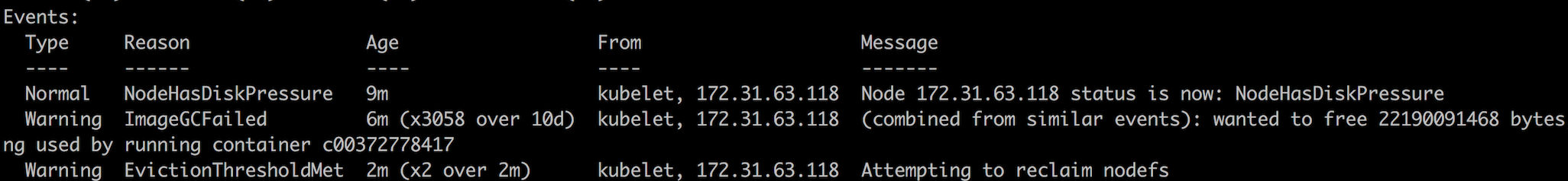 Disk pressure error