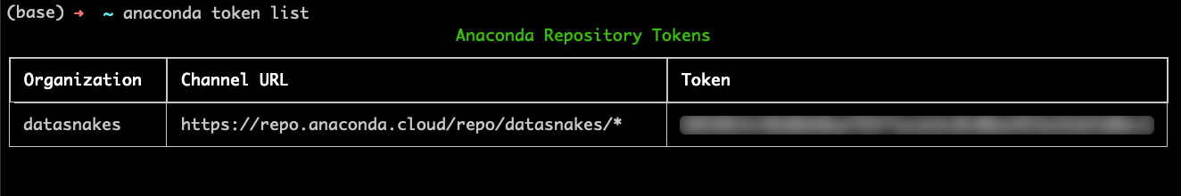 Command return for anaconda token list