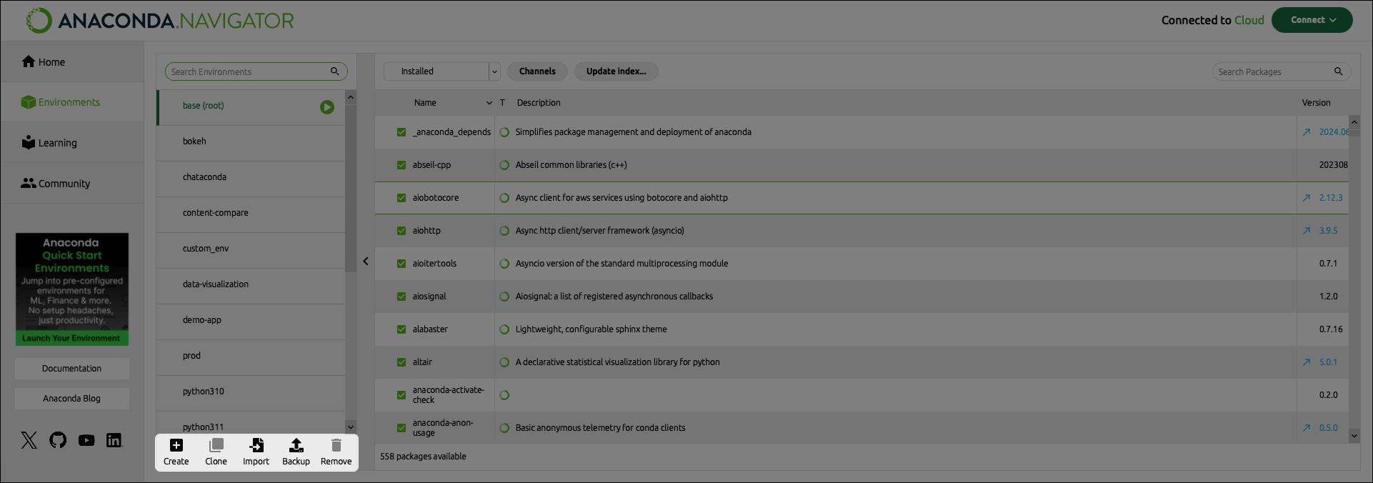 environment management buttons