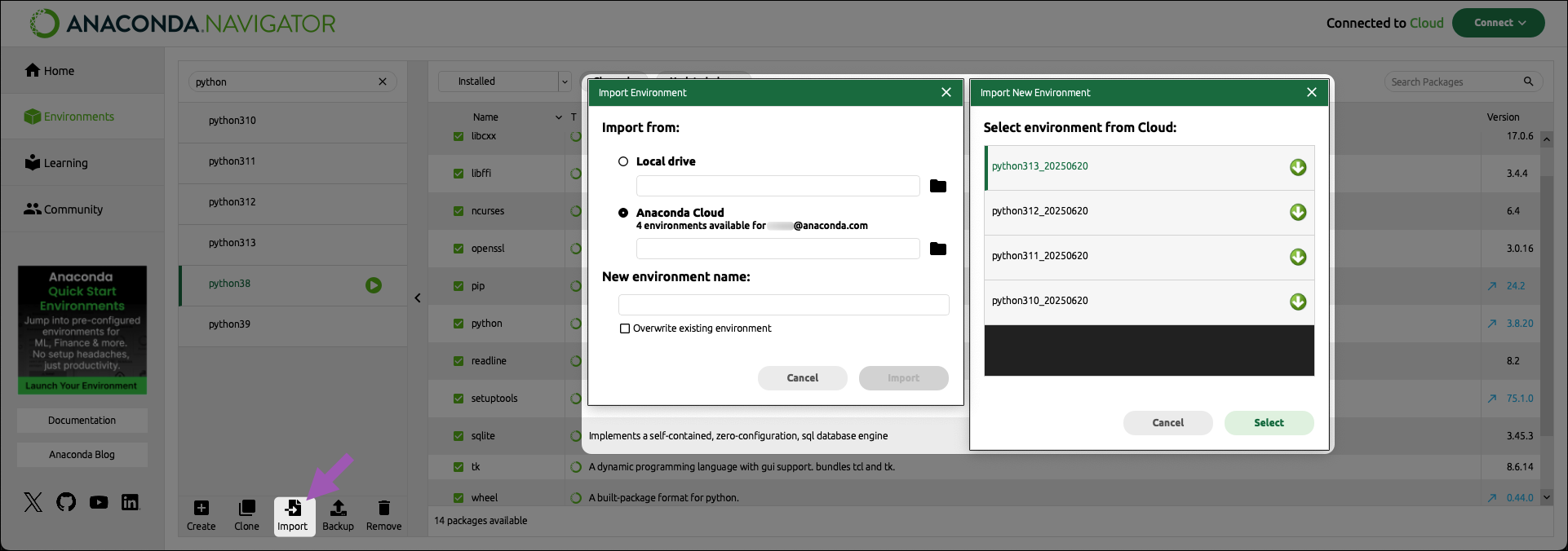 importing an environment from anaconda.com
