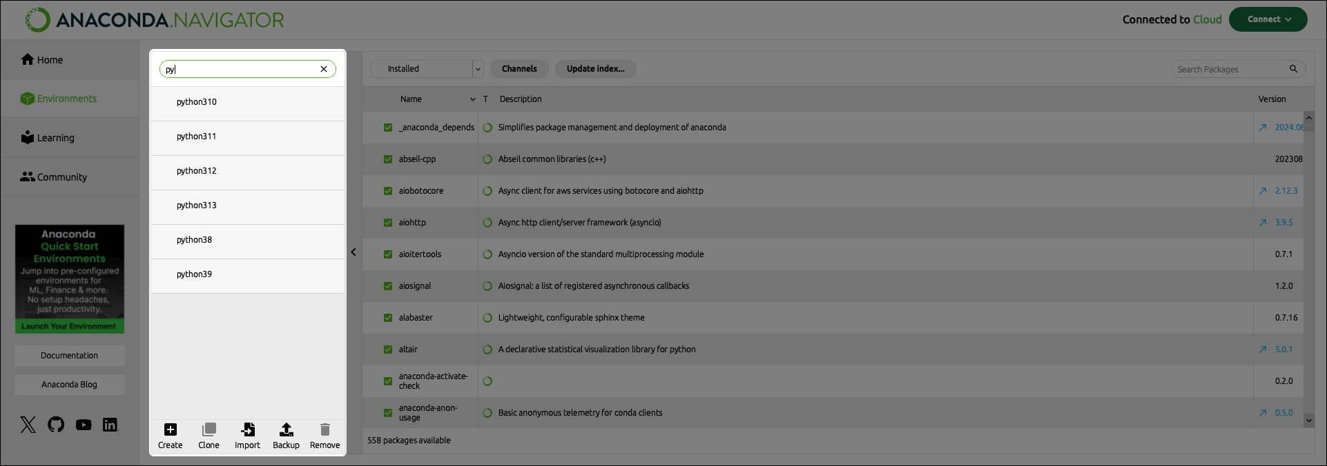 filtering environments using search