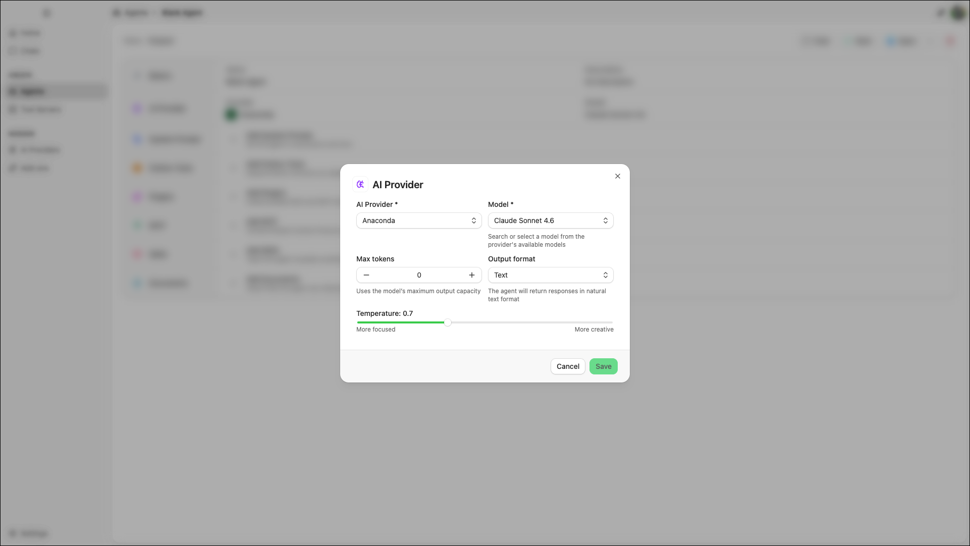 AI Provider configuration modal