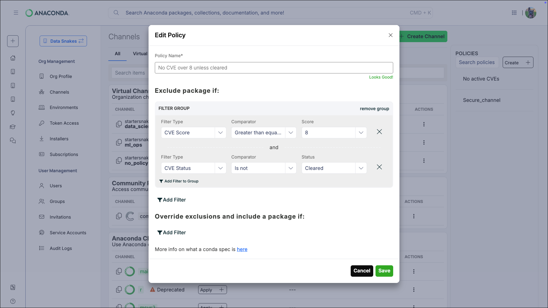 Example policy filter