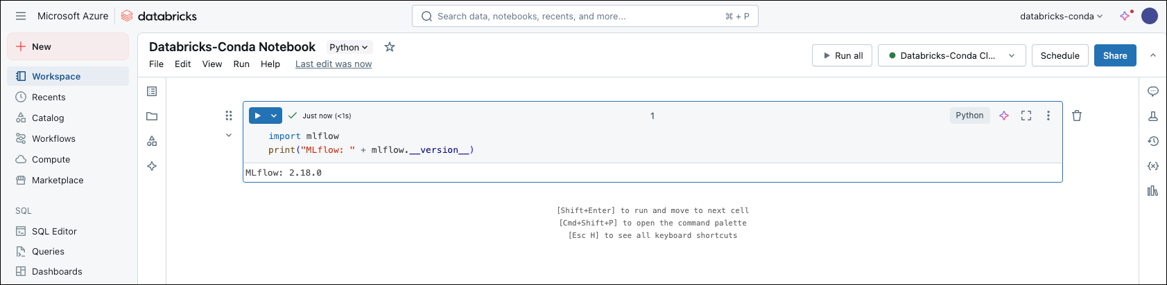databricks notebook, verifying mlflow installation