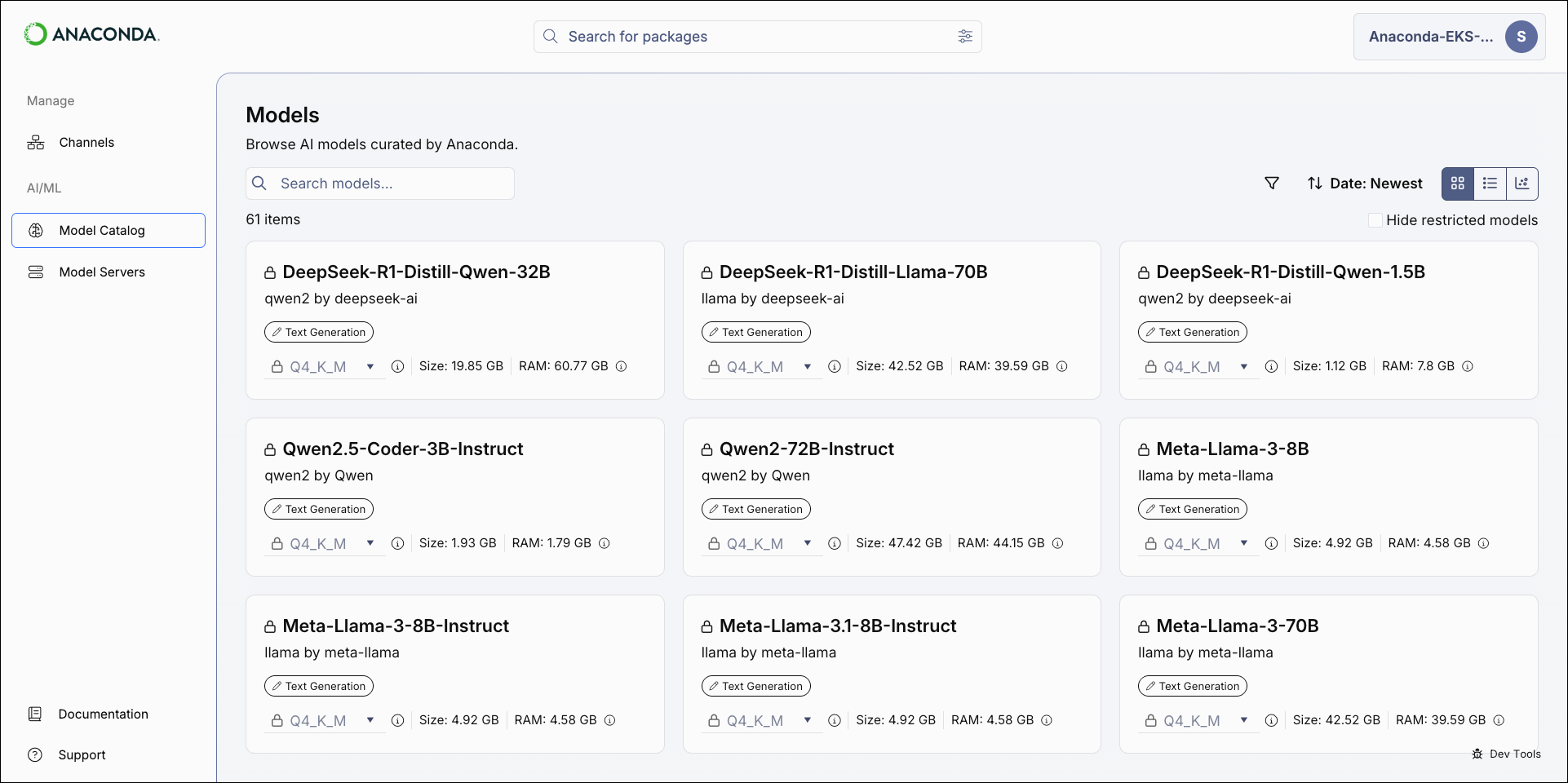 Models page tile view