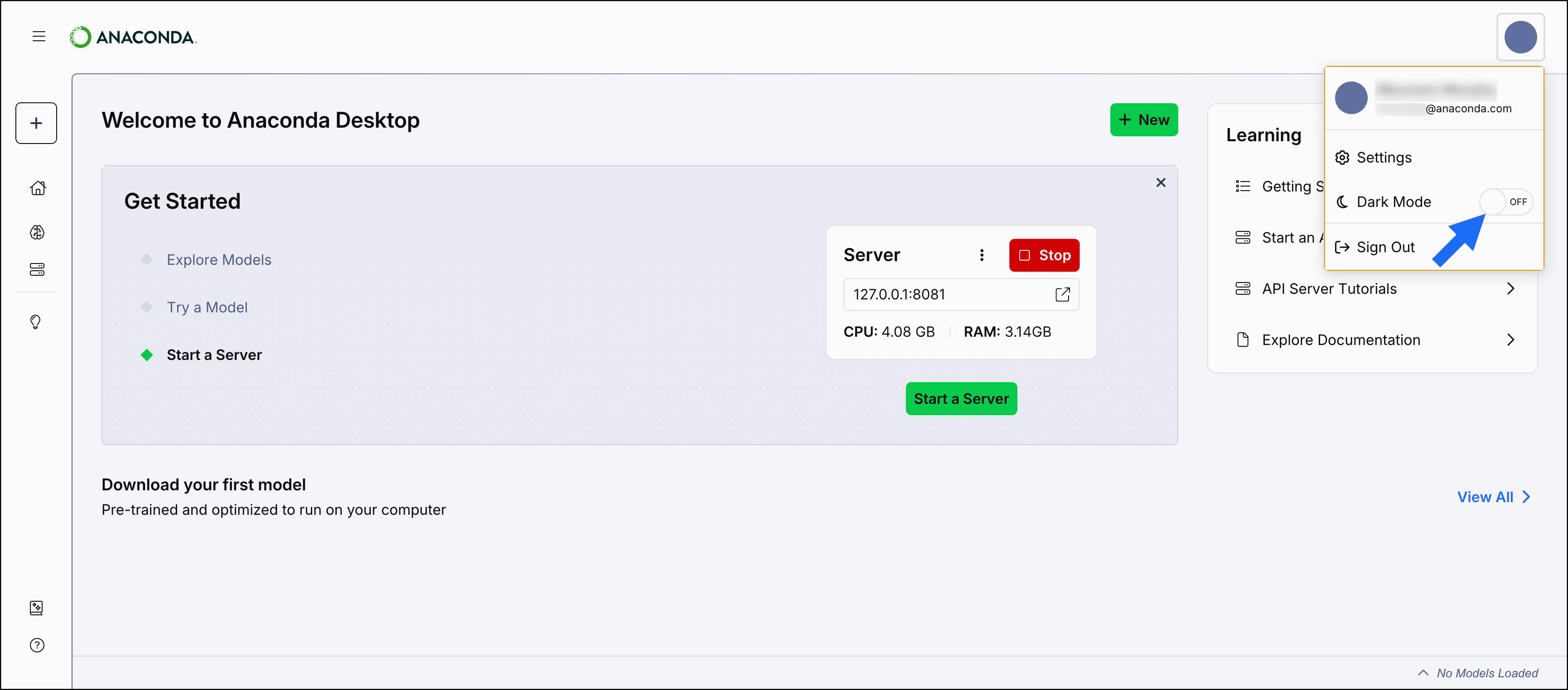 Desktop dark mode toggle.