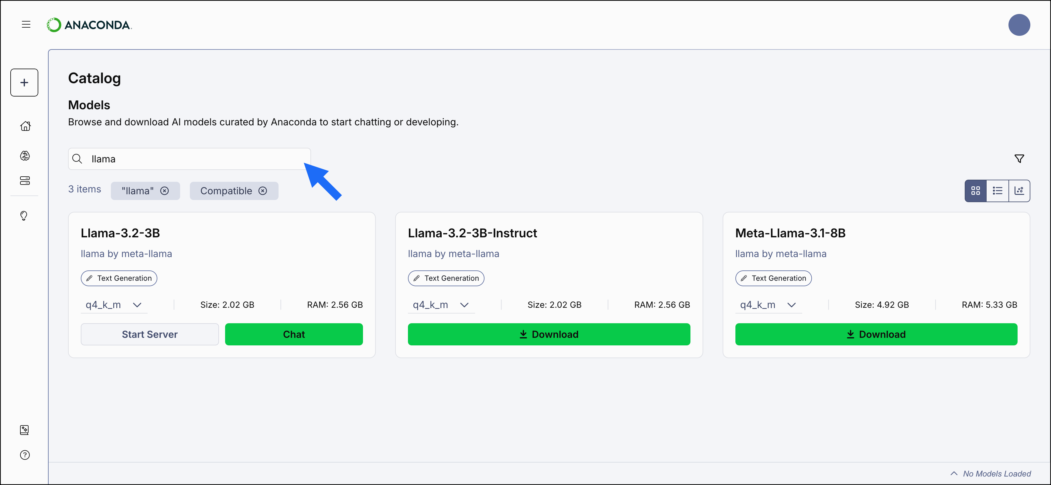 Models page search box