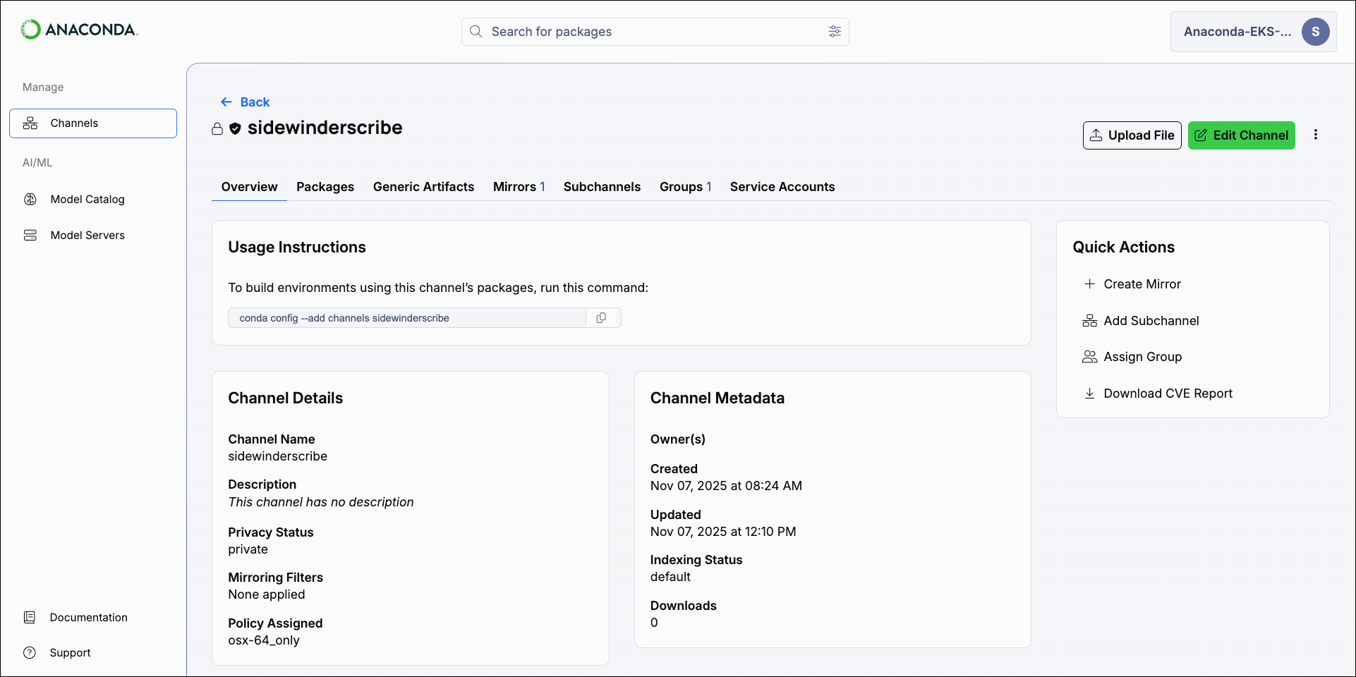Channels details page