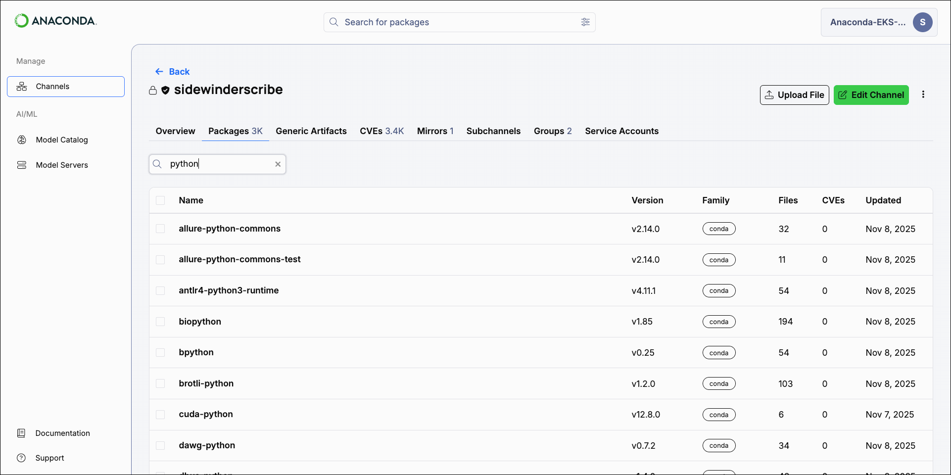 Python package search results