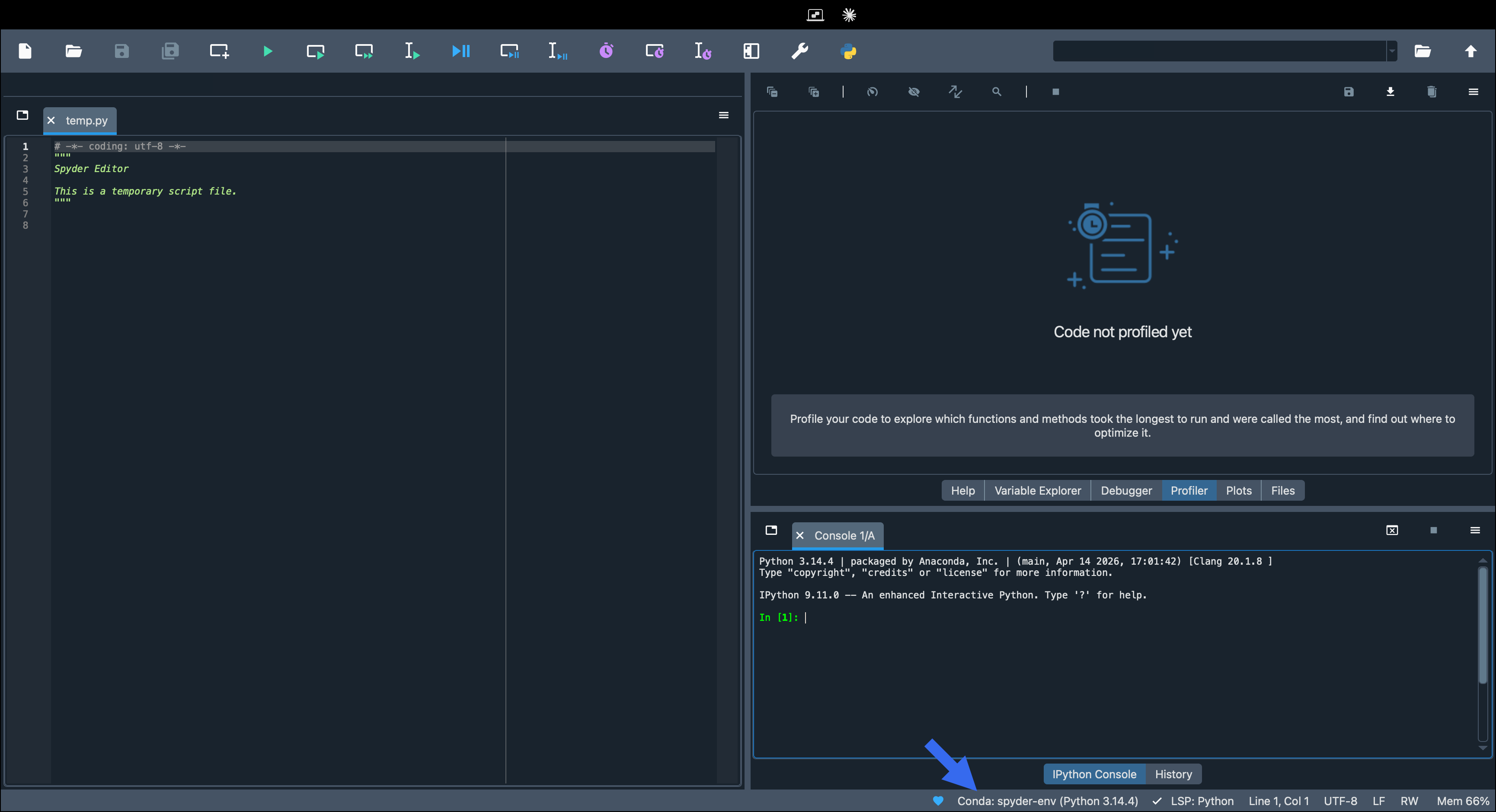 The Python interpreter in the status bar of Spyder.