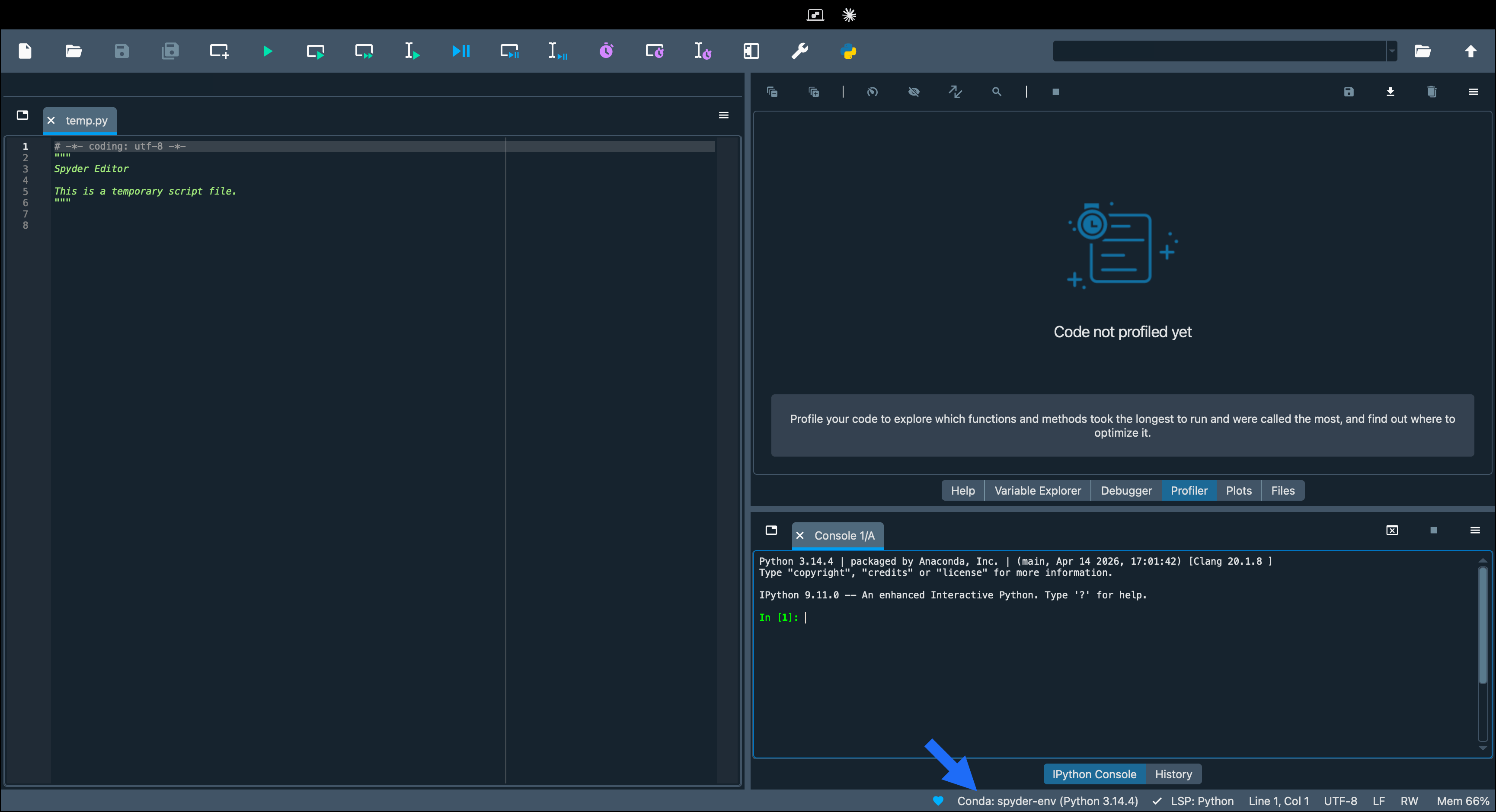The Python interpreter in the status bar of Spyder.