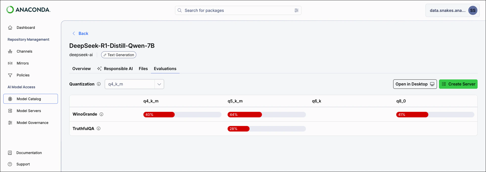 Model details evaluations view