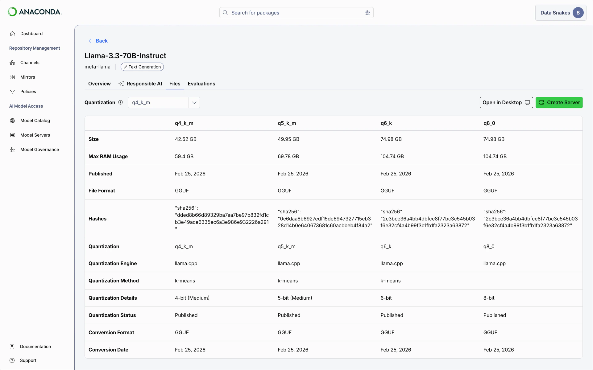 Model details files view