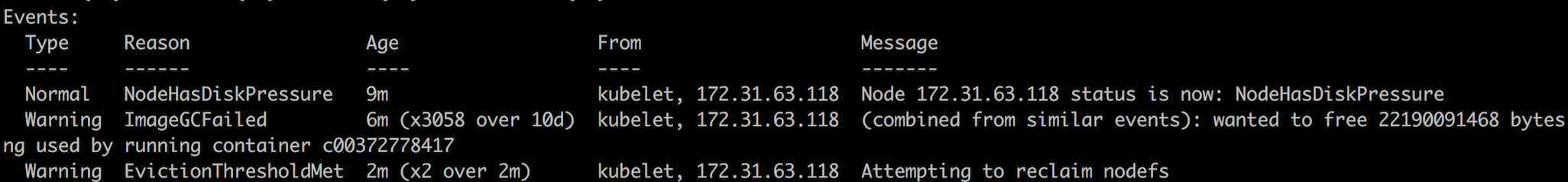 Disk pressure error