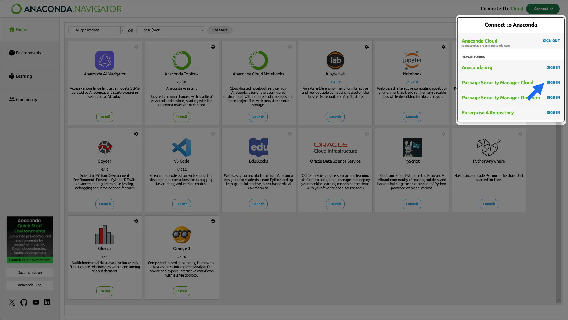 Anaconda Navigator sign in dialog