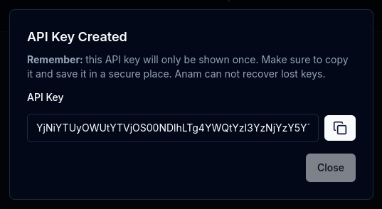 API key created