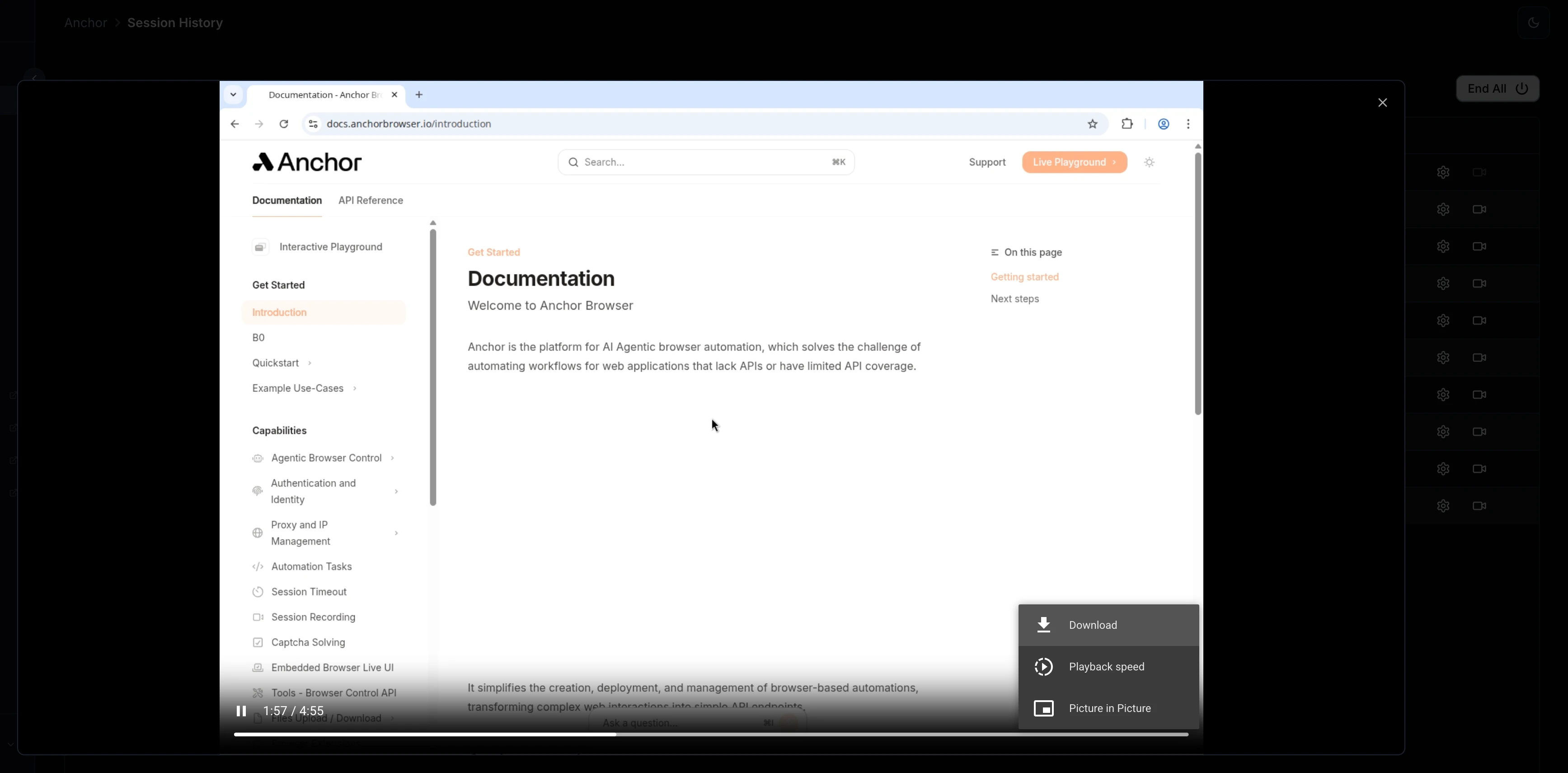 Recording playback interface with video controls
