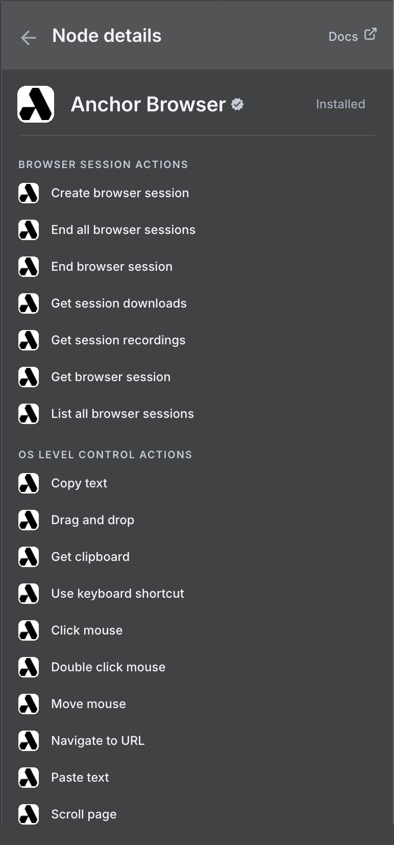 Anchor Browser node when creating a new workflow