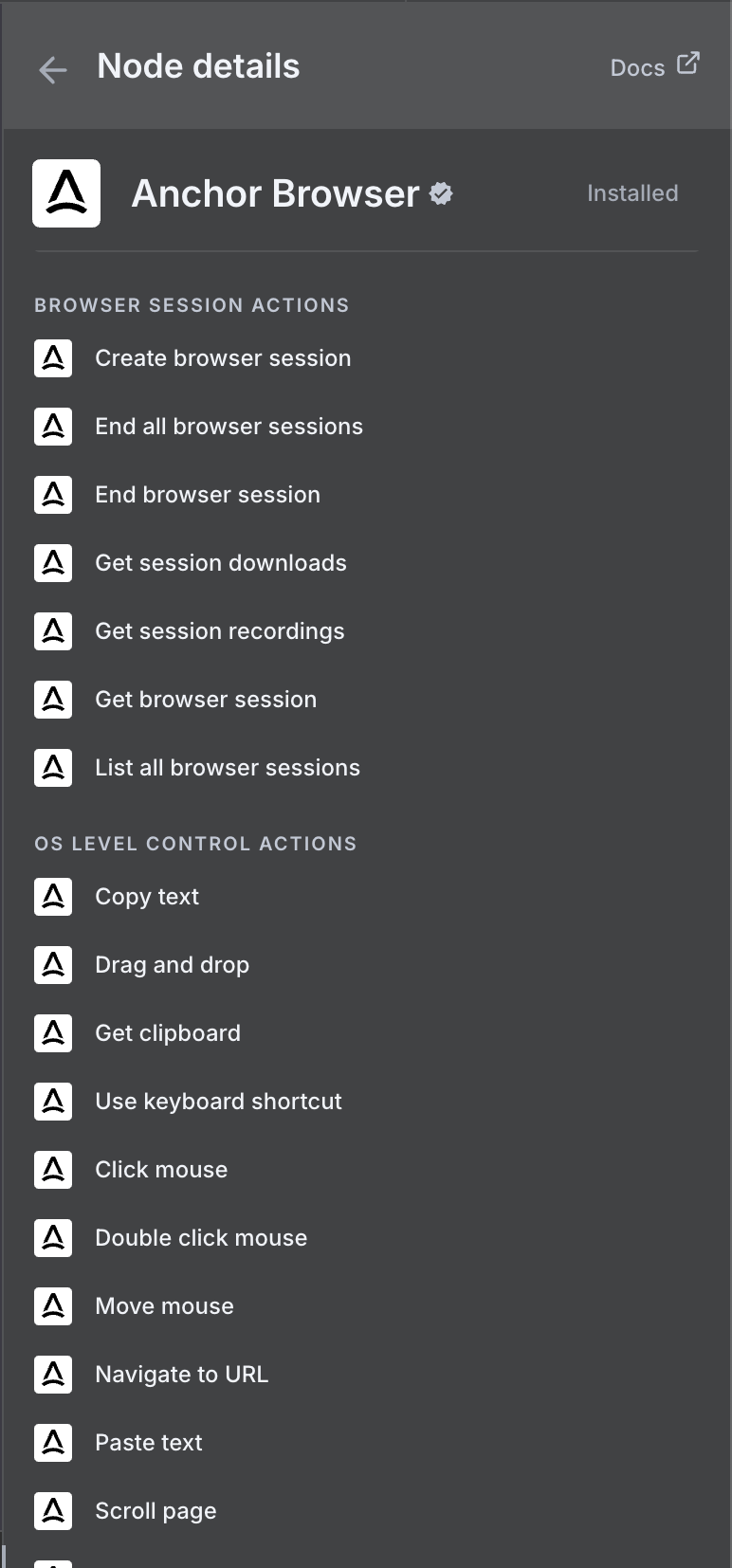 Our Node when creating a new workflow
