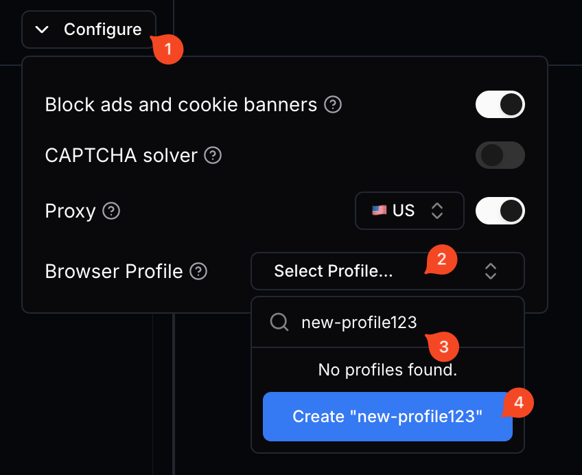 Create profile in playground