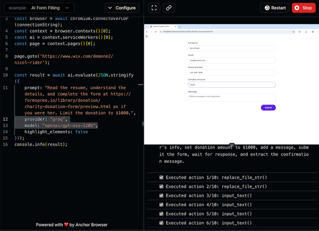 AI Form Filling with Groq on Anchor Browser