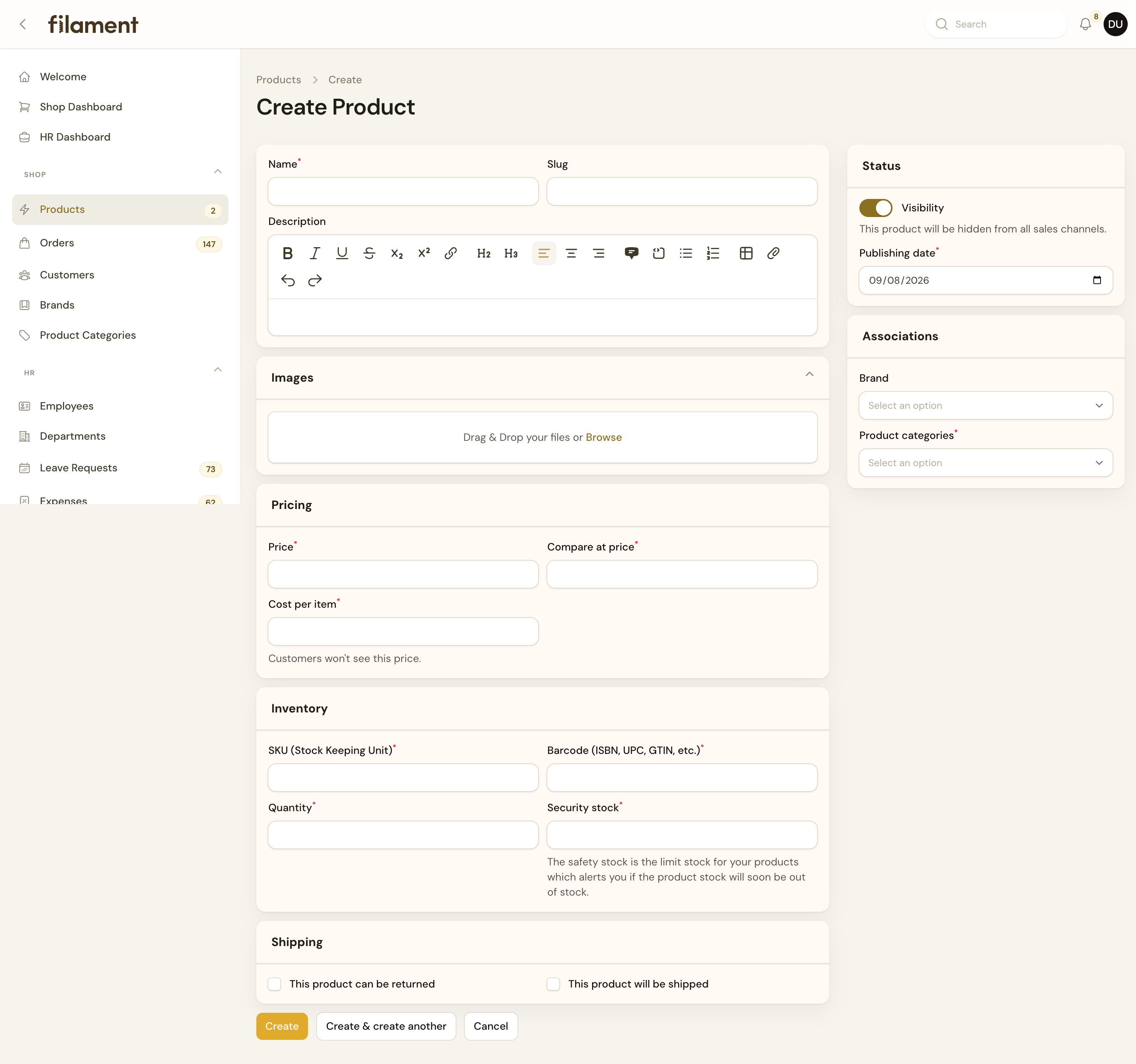 Create product