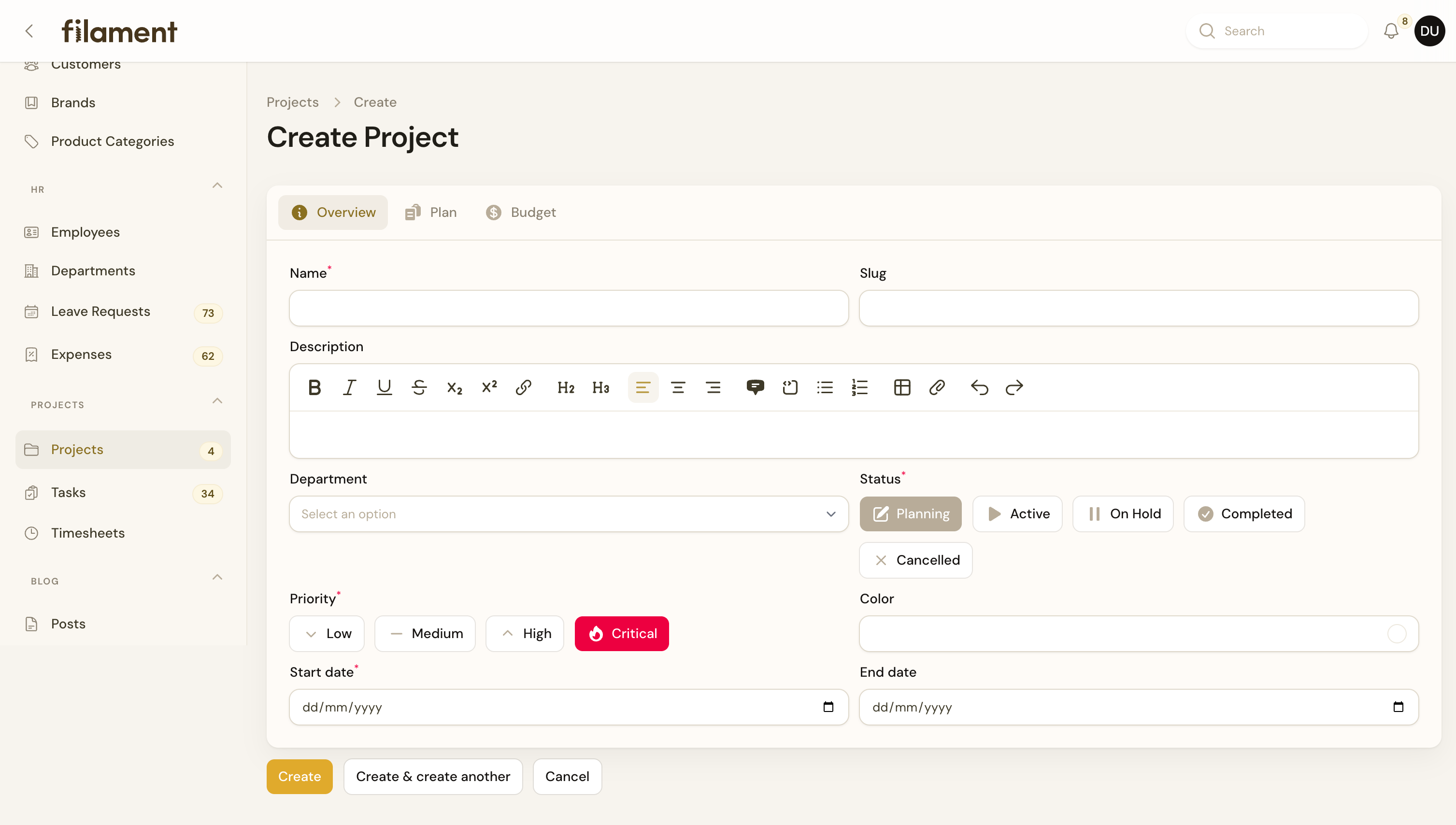 Create project