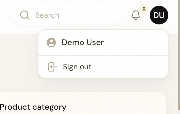 User menu