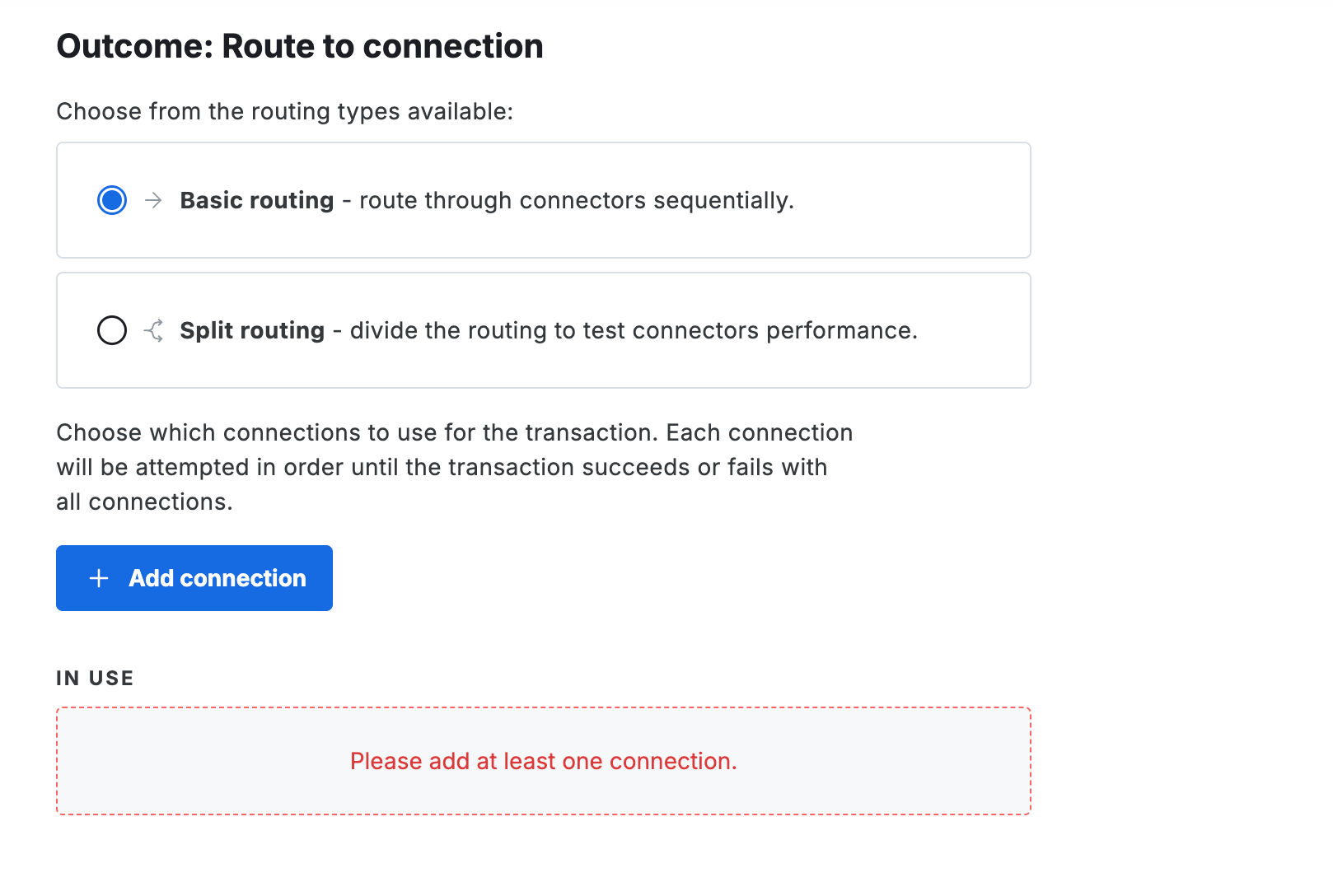 Select a routing type: basic routing or split routing
