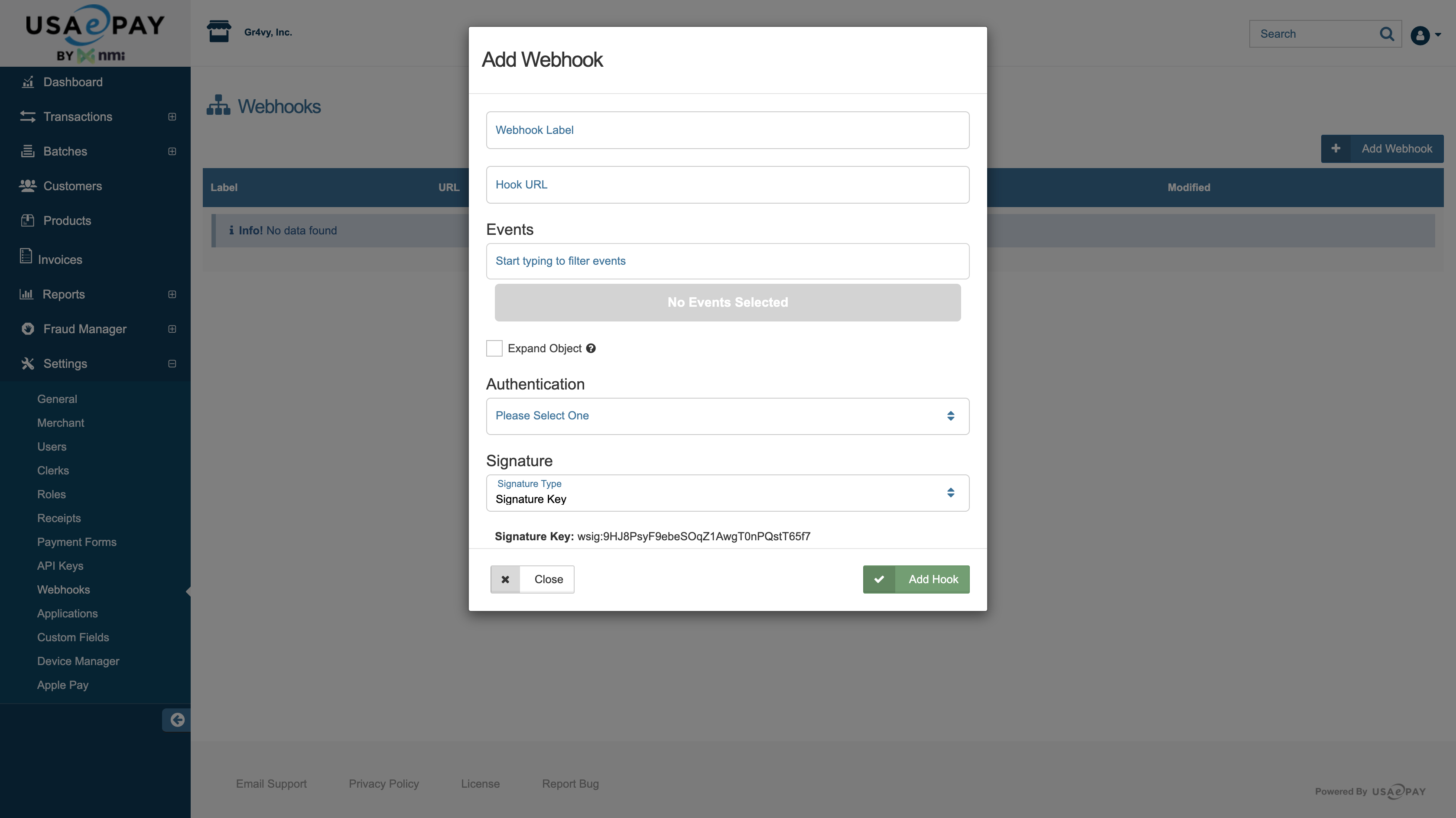 USAePay Webhook Configuration