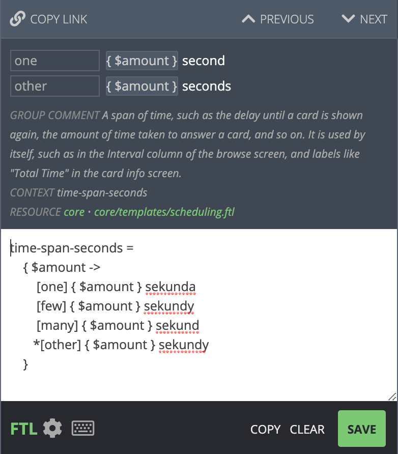 Editing translation strings with advanced plurals