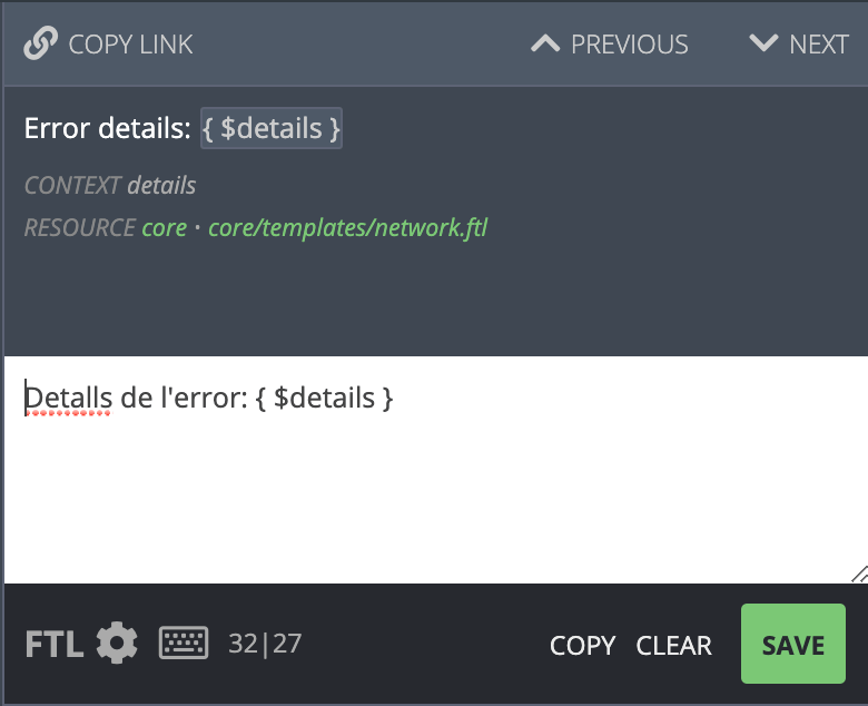A translation string with a variable