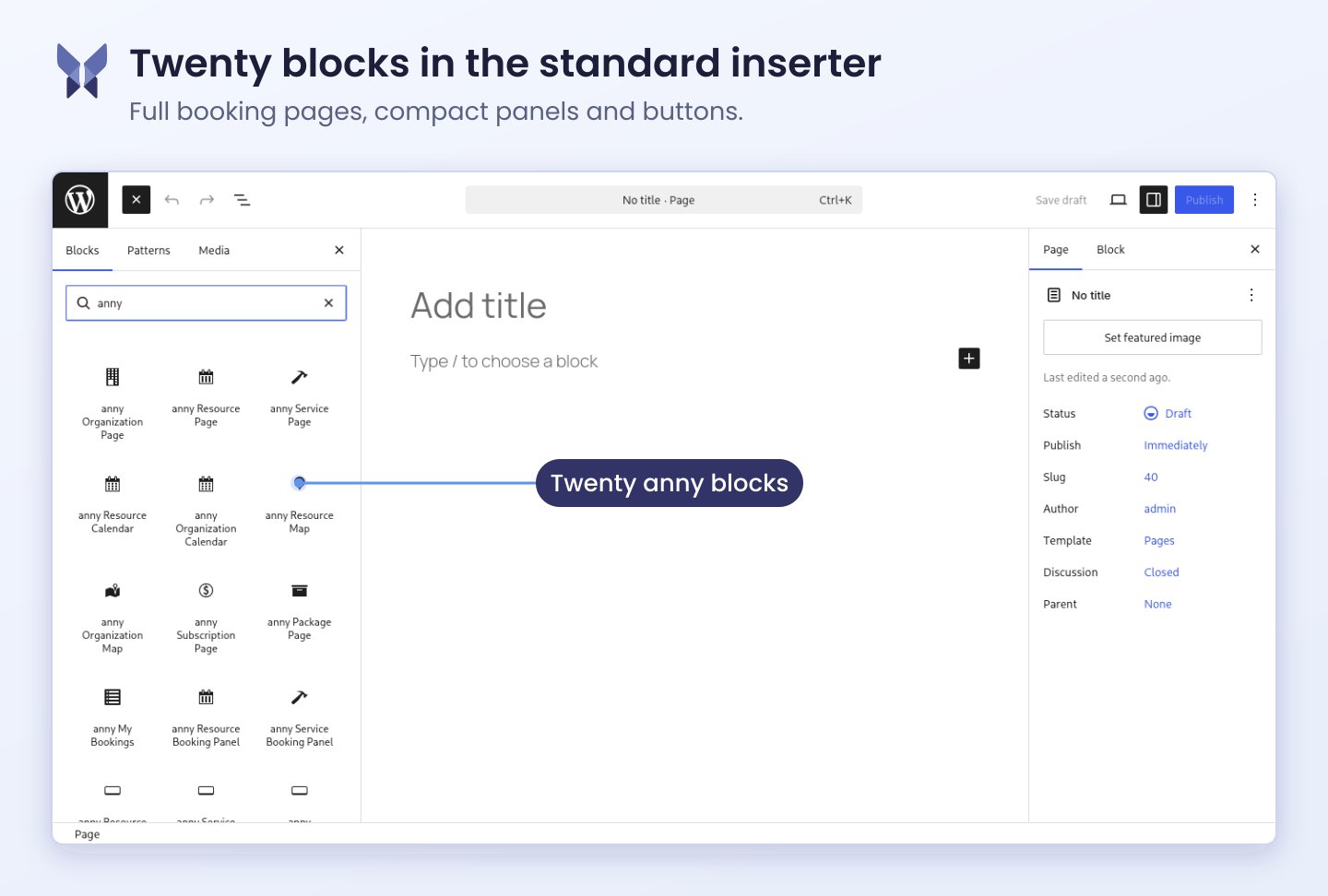 Screenshot: Die anny Blöcke in der Blockauswahl von WordPress